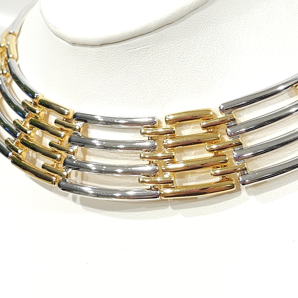 Vintage Givenchy Gold & Silver Two Tone Collar Necklace 14-inch - Picture 11 of 16